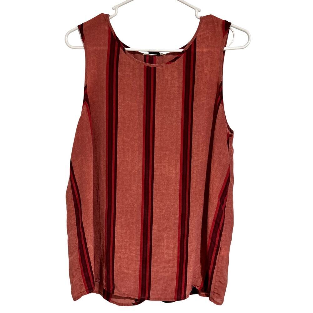 Lucky Brand 100% Silk Sleeveless Top Tulip Back Blouse Brown Stripe size Large